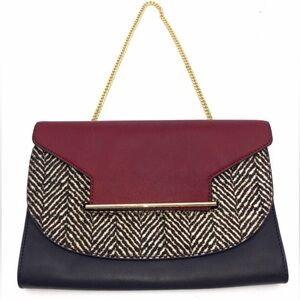 Vince Camuto Leather EDA Red/Black/Calf Hair Clutch Purse Bag